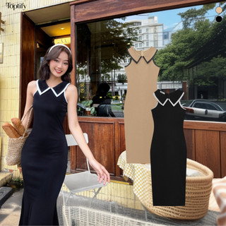 Đầm body thun form dài TOPTIFY sát nách kiểu cổ viền màu Donna Dress DT30 - TTF119