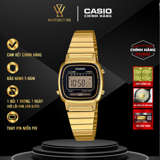 Đồng hồ nữ vintage la670wga-1df mặt kính nhựa 24.6mm chống nước dây kim loại không gỉ mạ vàng pvd chính hãng casio