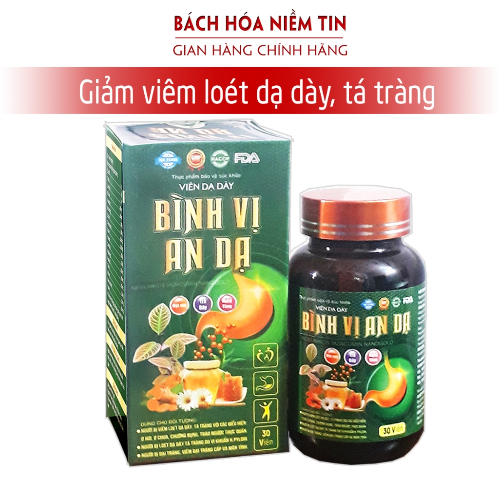 Viên dạ dày Bình Vị An Dạ - thành phần thảo dược - hỗ trợ giảm biểu hiện của viêm loét dạ dày tá tràng - hộp 30 viên