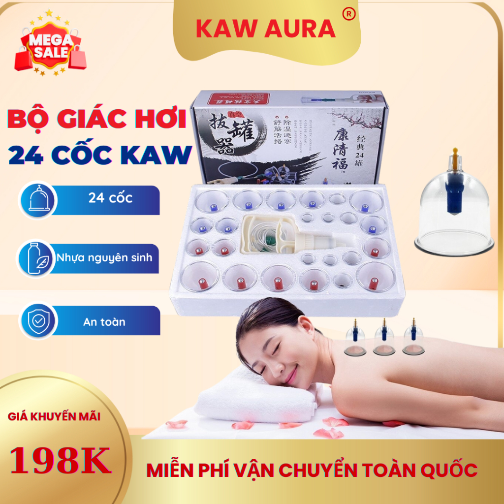  Bộ Giác Hơi Không Dùng Lửa KAW 24 Cốc Nhựa Nguyên Sinh Bền Bỉ An Toàn Sức Khoẻ 