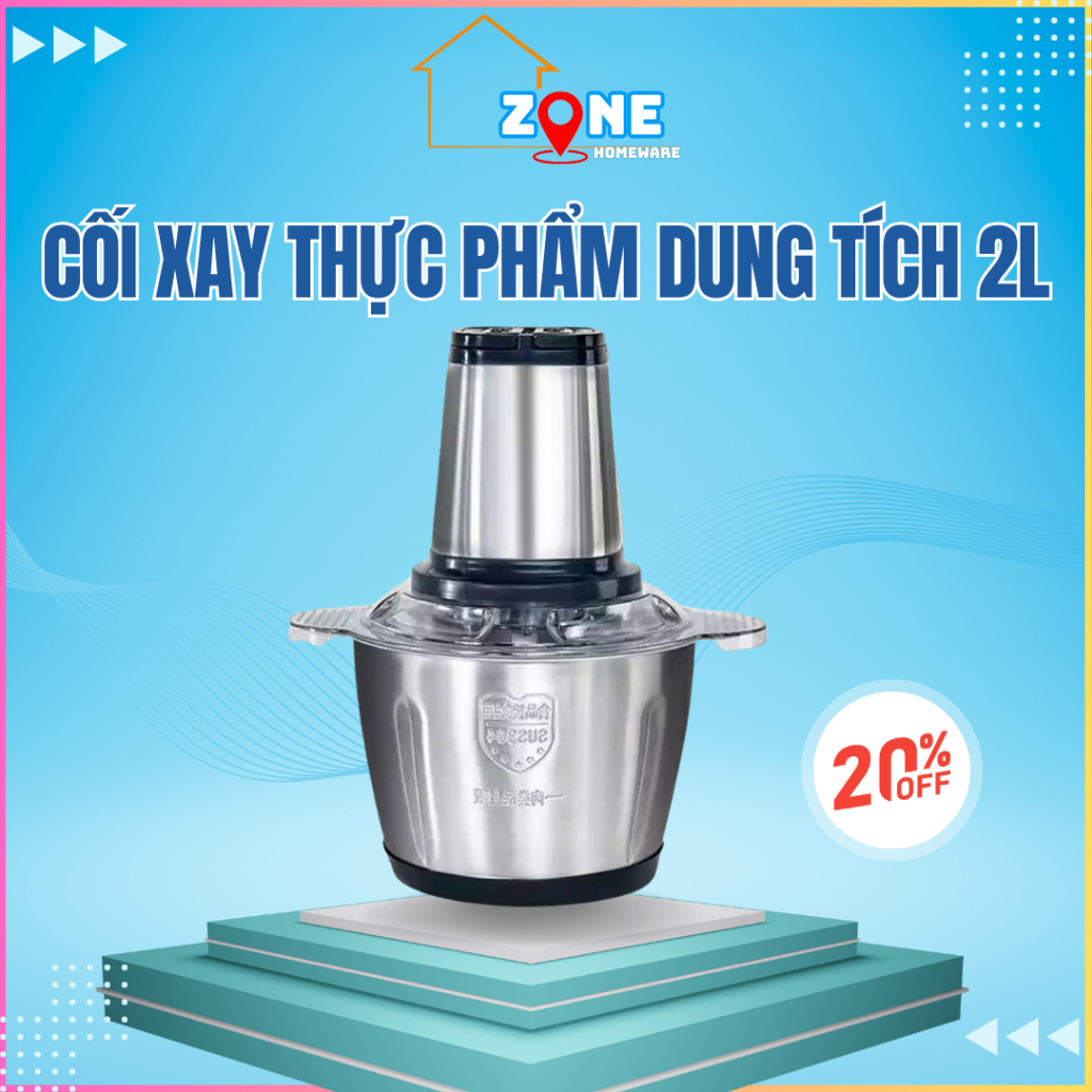 Máy xay thịt, cối xay thực phẩm inox 304 dung tích 2LIT - Máy xay thịt cá đa năng, xay sinh tố, xay đá