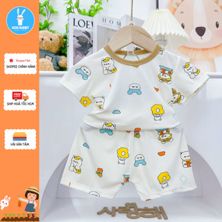 , Đồ bộ cộc tay chú gấu bunny cho bé mùa thu đông vải tăm cao cấp cho bé, UCHI121