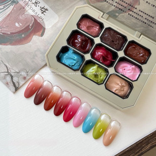 Set gel dặm ombre khay 9 màu + khay thạch cao đủ tone màu hot Nguyễn Thúy Hà