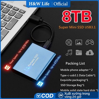 Hw ổ cứng ssd 1tb 2tb 4tb 8tb, ổ lưu trữ mini chuyển đổi+đọc nhanh bộ lưu trữ di động, bộ chuyển đổi điện thoại di động