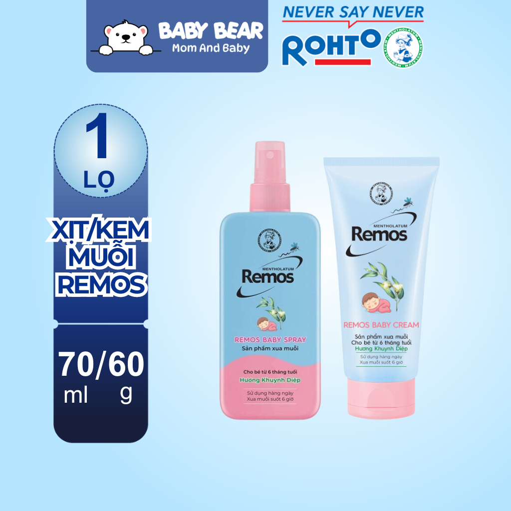 Xịt Muỗi Remos Cho Bé Hương Khuynh Diệp - Đuổi Muỗi Hiệu Quả, An Toàn Cho Trẻ (Tuýp 70g/Chai 60ml)