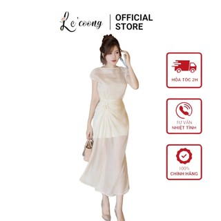 Set váy đẹp sang chảnh nhún eo lecoong b134 đầm dáng dài phối tơ