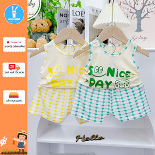 , Đồ bộ ba lỗ quần caro chú gấu Niceday vải thun lạnh cao cấp cho bé, UCHI123