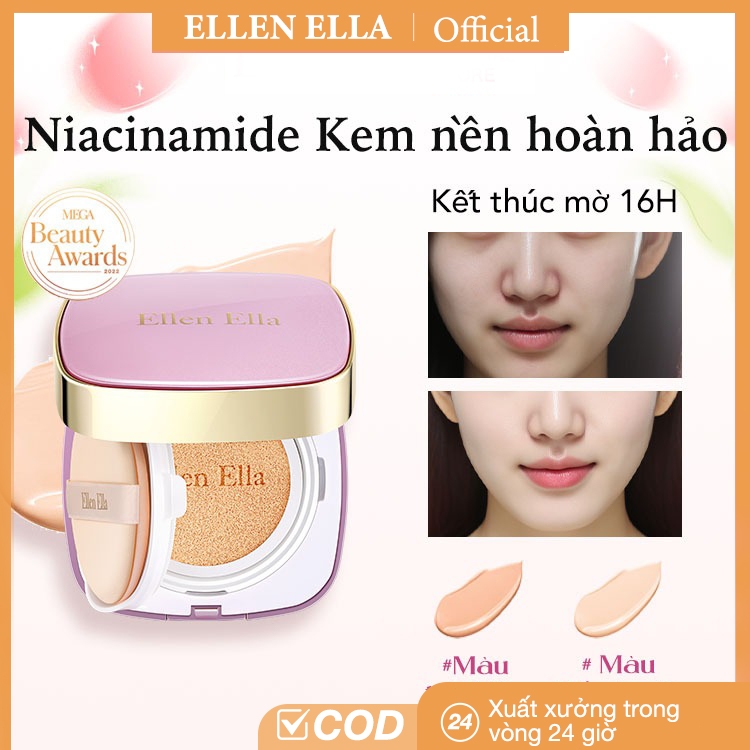ELLEN ELLA Kem Nền Che Khuyết Điểm Cushion CC Sáng Bóng Hoàn Hảo, Lâu Trôi Suốt 16H, Chống nắng SFP3