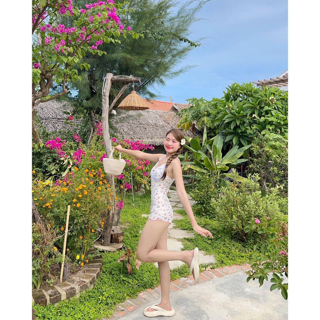 Bodysuit hoa nhí đi biển  phối ren nữ 1 lớp mỏng, Set áo liền quần ôm sát sexy quyến rũ cho nữ không đệm mút - Mã M08 | BigBuy360 - bigbuy360.vn