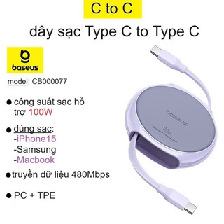 Dây sạc c to c baseus pathfinder series free2draw fast charging data cable type c to type c 100w
