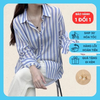 Áo sơ mi  A26 áo sơ mi sọc xanh trắng