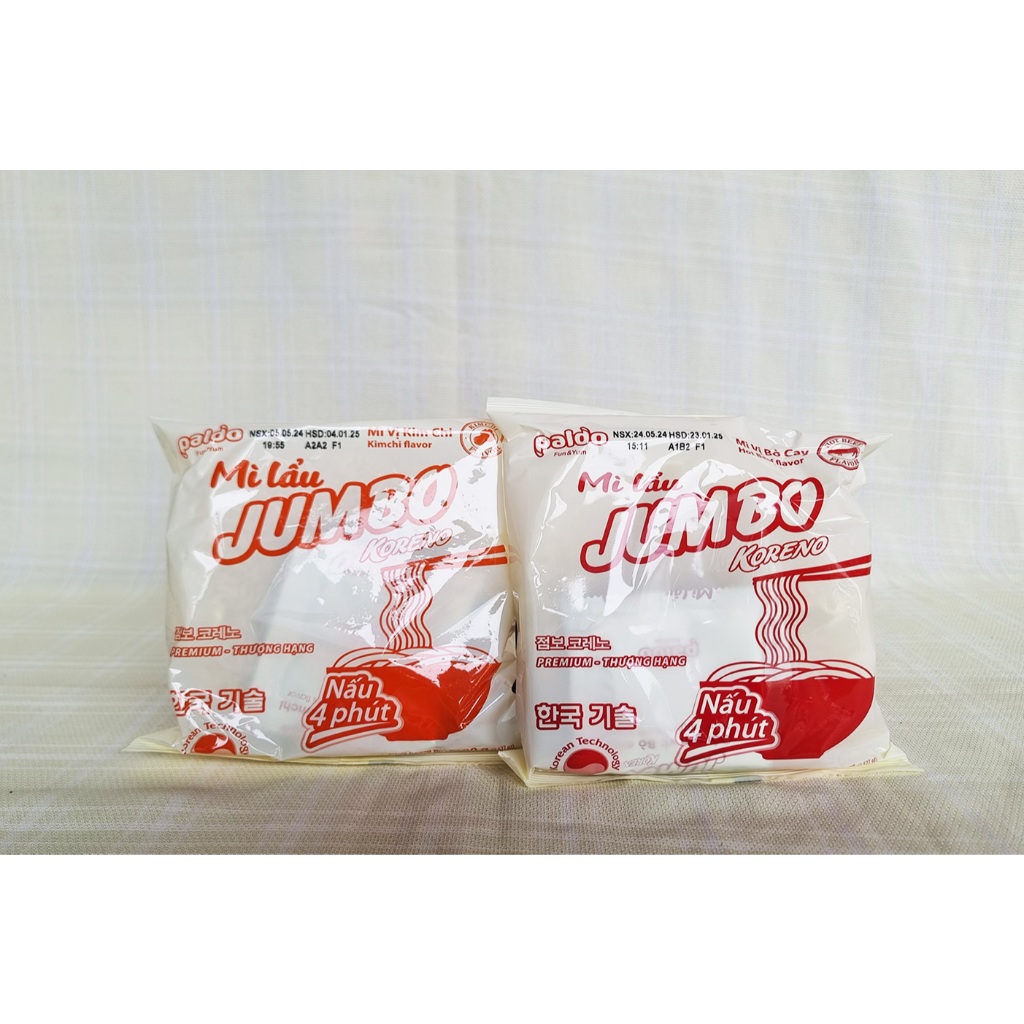  Mì Lẩu Jumbo Koreno Vị Bò Cay-Kim chi  100g x 80 gói  