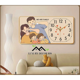 Đồng hồ treo tường tráng gương "gia đình hạnh phúc", đồng hồ tráng gương 5d cao cấp