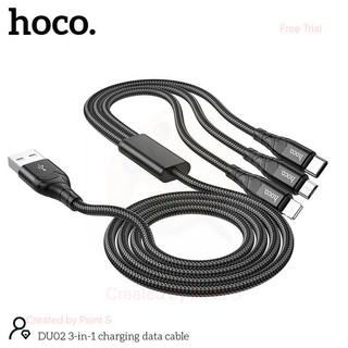 ( 3in1 ) Cáp Sạc HOCO DU02 U31 - 3 Đầu (i/Micro/Type-C) - Dây Dù Dài 1M - Siêu Bền - Chính Hãng