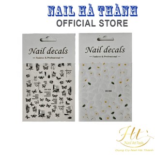Sticker hoa lá cánh bướm 2D đen trắng trang trí móng