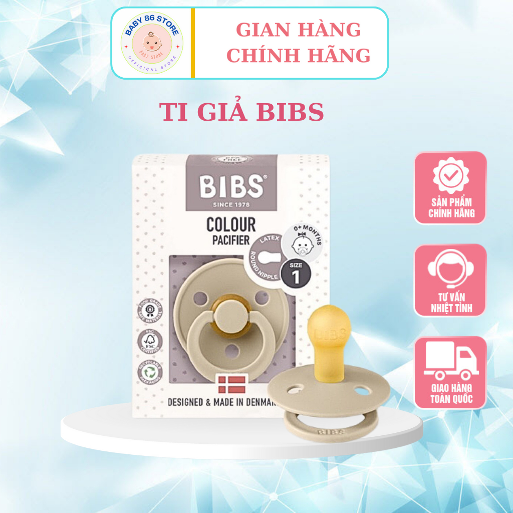 Ti giả BIBS COLOUR Đan Mạch núm Cao Su tròn Mềm Mại hỗ trợ chỉnh nha chống hô cho bé