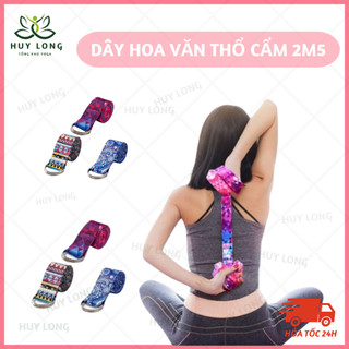 [Kèm Thun] Dây tập yoga cotton hoa văn thổ cẩm dài 1m8 - 3.8cm có chốt móc hỗ trợ tập động tác trong tập yoga
