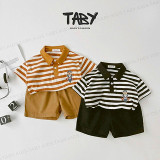  Set bộ polo kẻ gấu in hình gấu dễ thương chất cotton mềm mại thoáng mát bộ màu tôn da cho bé từ 1-7 tuổi 4268BHK