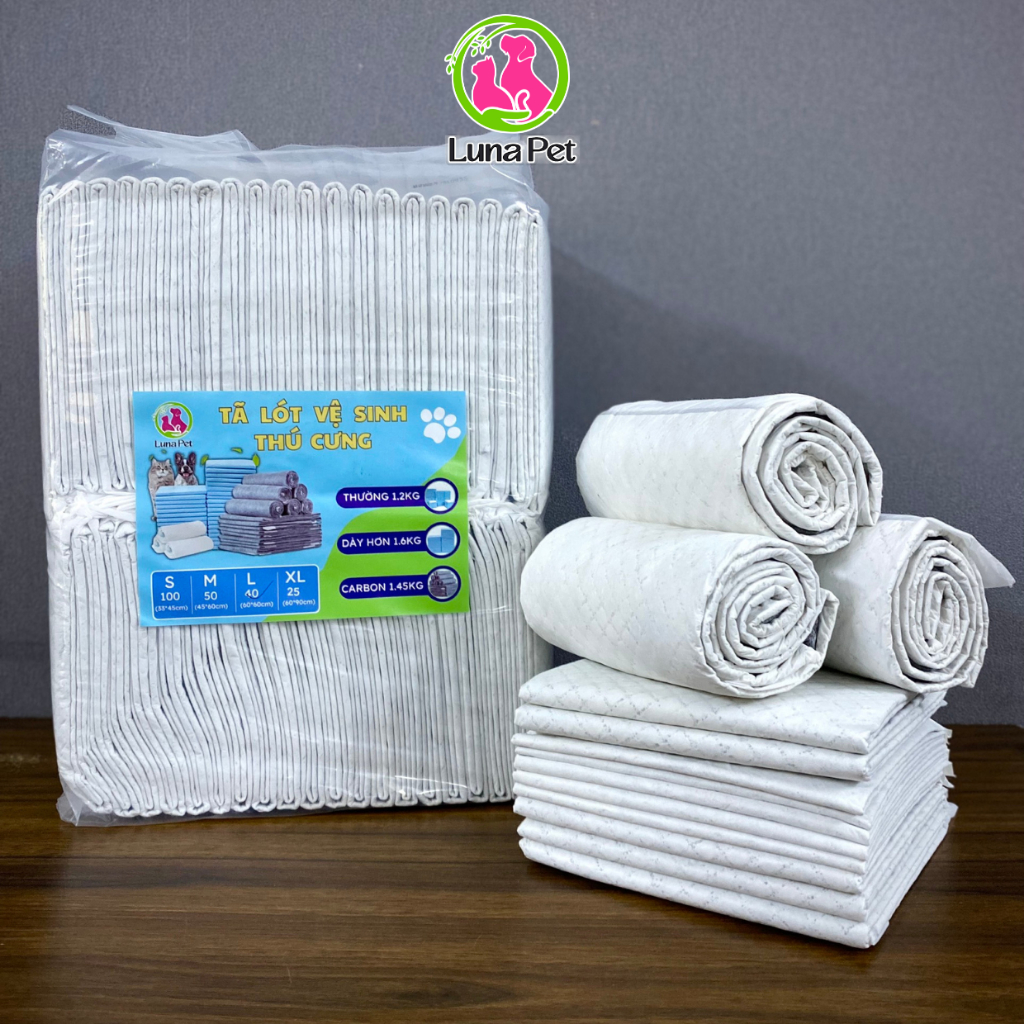 Tã giấy lót cho chó mèo than hoạt tính dùng lót chuồng, lót khay vệ sinh thấm hút tốt Luna Pet