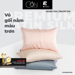 01 vỏ gối nằm gòn bedding lụa satin premium cao cấp khoá kéo màu trơn 50x70 cm