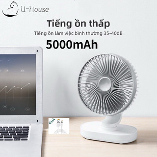 Quạt Để Bàn Tích Điện Xoay Tự Động 180 Độ Pin 5000mAh Có Thể Sạc Lại Gió Chạy Êm Cao Cấp，4 Tốc Độ