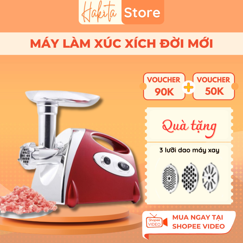 [Tặng 3 Lưỡi Xay] Máy Làm Xúc Xích, Máy Nhồi Thịt , Xay Thịt - Rau Củ - Làm Dồi Tại Nhà - Bảo Hành 12 Tháng