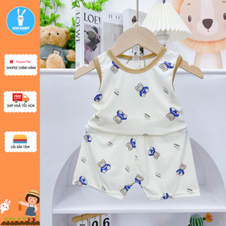 , Bộ quần áo ba lỗ, hoạ tiết chú gấu đáng yêu xinh xắn cho bé từ 4-15kg, UCHI125