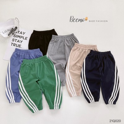 Quần dài dáng thể thao Beemo cho bé trai kẻ sọc 3 vạch vải cotton mềm mại, giữ ấm tốt - 21Q020