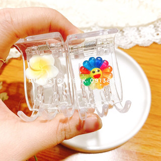 Kẹp càng cua 5 răng trong suốt đính hoa , trái cây 3D cao cấp (1 cái)