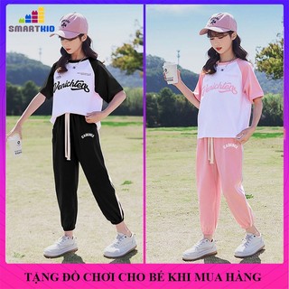 Đồ bộ trẻ em mùa hè ngắn tay, quần dài, quần áo cộc tay cho bé gái mẫu Verich size 18-50kg chất liệu cotton co giãn.