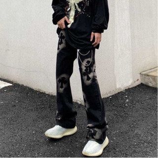  Quần jeans nam ống rộng suông Chrome Heart quần rin bò nam nữ unisex phong cách đường phố 8061 