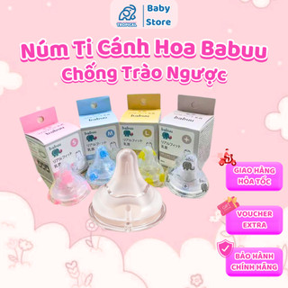 Núm ti cánh hoa Babuu : Chống sặc, mô phỏng ti mẹ +núm ti mika + núm hút