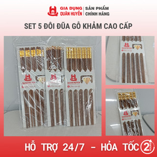 Set 5 đôi đũa gỗ khảm cao cấp an toàn bền đẹp