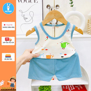 , Bộ quần áo ba lỗ, hoạ tiết quần cá heo xanh cam cho bé từ 4-15kg, UCHI126