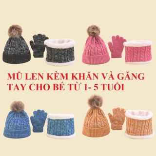 Mũ Nón Len Kèm Khăn Quàng Cổ & Bao Tay 1-5 Tuổi 3 trong 1 M42. Mũ Len Giữ Ấm Mùa Đông Cho Bé M42