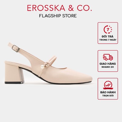 Erosska - Giày cao gót nữ quai ngang đính hạt ngọc kiểu dáng thanh lịch cao 6cm màu kem - EL045