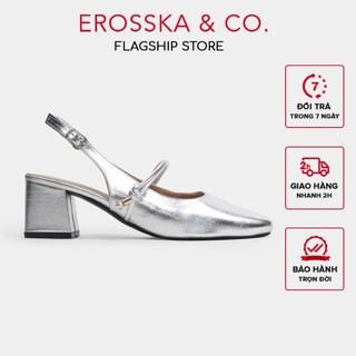 Erosska - Giày cao gót nữ quai ngang đính hạt ngọc kiểu dáng thanh lịch cao 6cm bạc - EL045