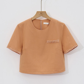 Áo nữ dáng croptop cổ tròn thêu trang trí VIEN TRAN V61R24H014