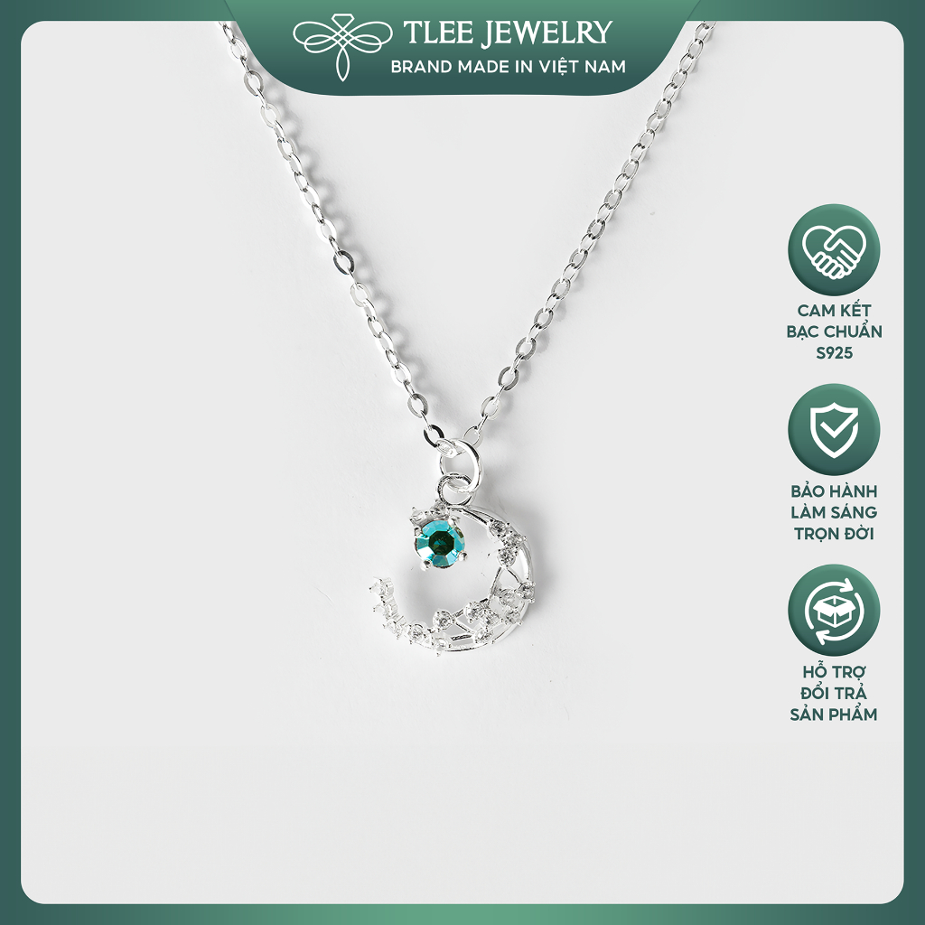 Dây chuyền bạc nữ TLEE Dây chuyền mặt trăng pha lê đính đá lấp lánh TLEE JEWELRY D0147