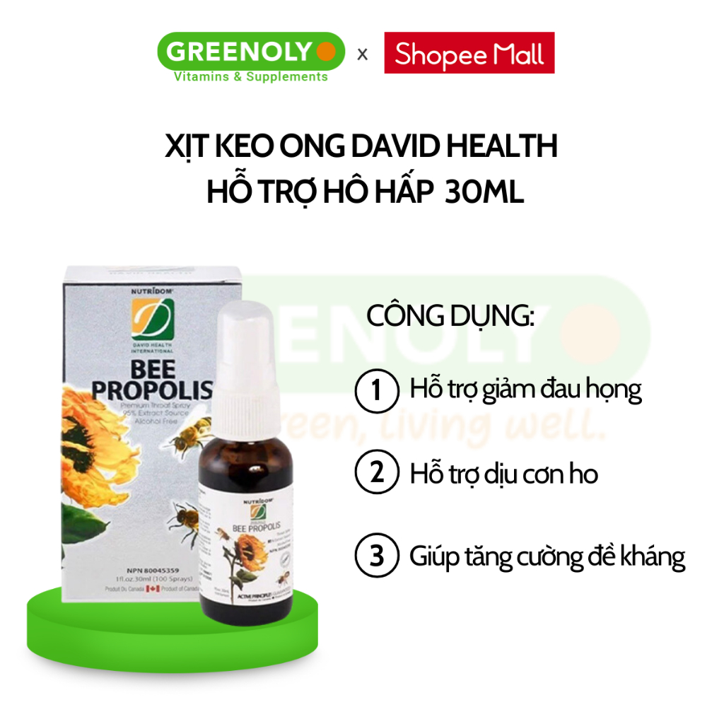 Xịt Họng Keo Ong Bee Propolis David Health Lọ 30ml