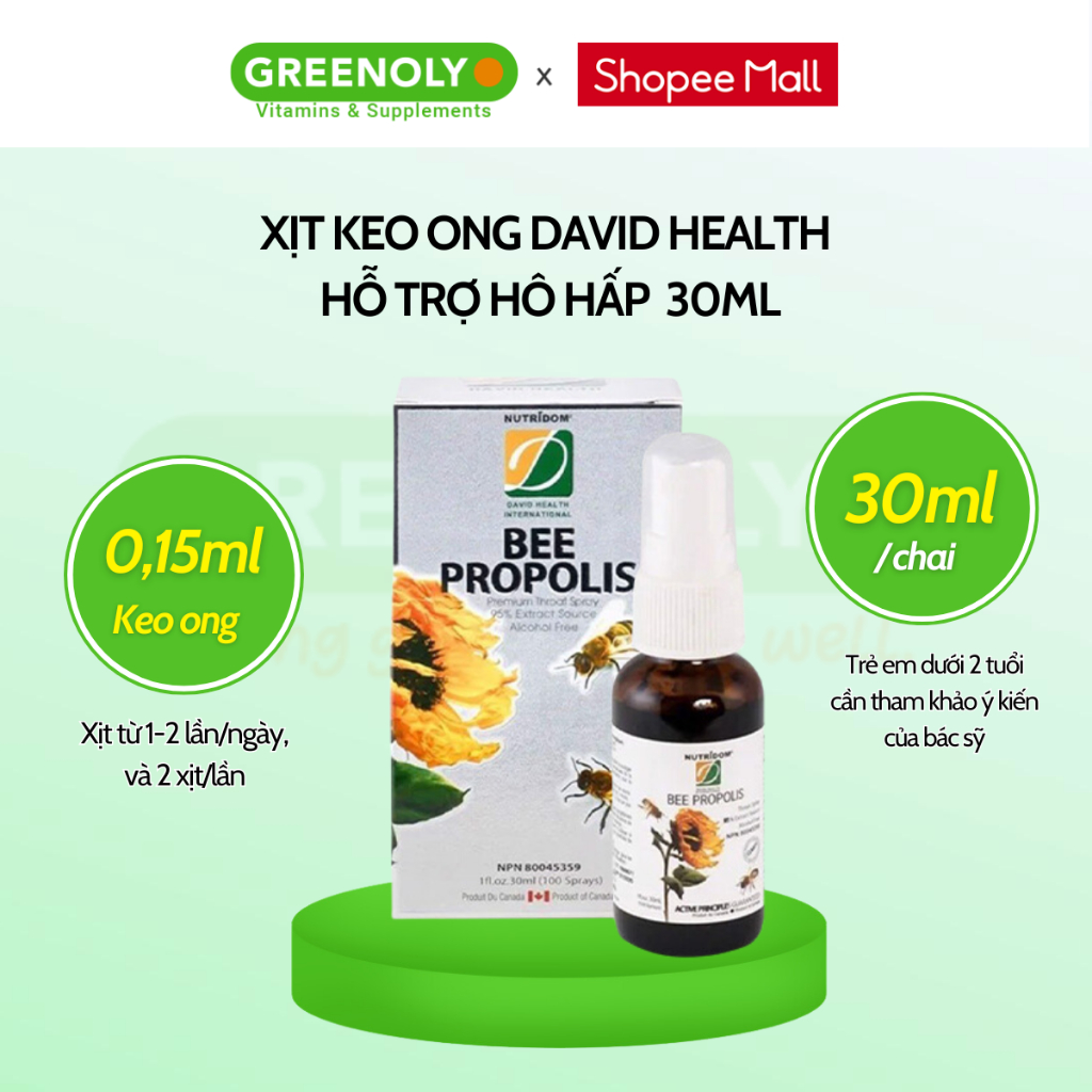 Xịt Họng Keo Ong Bee Propolis David Health Lọ 30ml