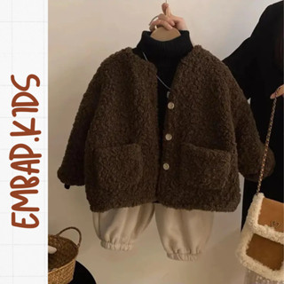  Áo khoác len lông cừu cho bé Embap order áo khoác lông cừu cổ tròn cho bé trai và bé gái phong cách hàn quốc 