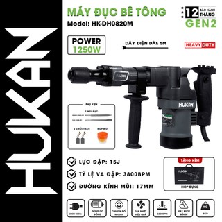 Máy đục bê tông hukan hk-dh0820m, 17 ly, công suất 1250w, tặng 2 mũi đục