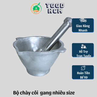 Bộ chày cối gang đúc nguyên khối- bộ 3 size nhỏ trung lớn