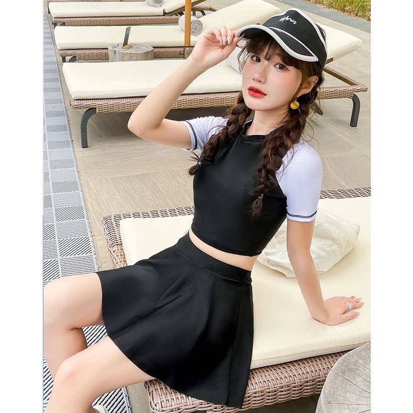 Quần áo bơi nữ Bikini 2 mảnh kín đáo CAO CẤP che khuyết điểm cộc tay quần đùi áo tắm nữ đi biển mùa hè bigsize dày đẹp | BigBuy360 - bigbuy360.vn