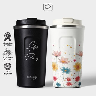 Cốc giữ nhiệt 510ml Fan House ly coffee holic inox 304, ly giữ nhiệt 12h khắc tên theo yêu cầu tặng Sticker trang trí