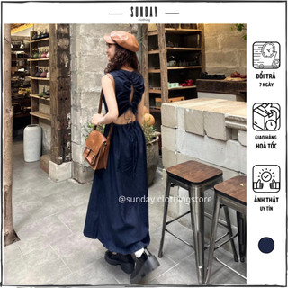 Váy Đầm Denim Buộc Dây Sau, Váy Jean Khoét Lưng Dây Rút Cá Tính - Sunday Clothing DAM011