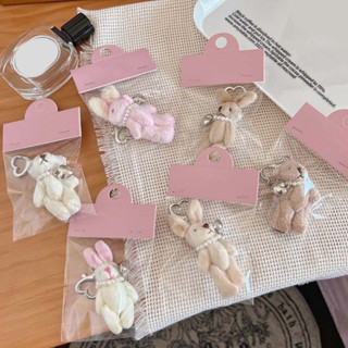 Móc Khóa Jelly Cat thỏ gấu thú cầu bông lông xù mini đáng yêu phụ kiện treo balo cặp túi xách