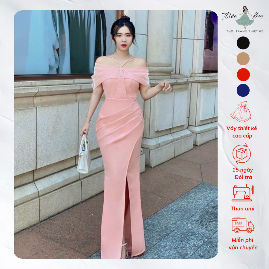 Đầm Dạ Hội Dự Tiệc, Váy Dạ Tiệc Trung Niên Xếp Ly Che Bụng Bigsize Trung Niên Mã Dạ Hội M27