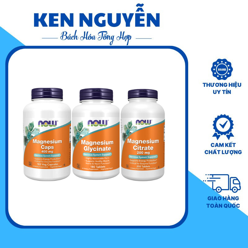 Now Magnesium Citrate 200MG, Now Magnesium Glycinate 200MG, Now Magnesium Caps 400mg giảm stress, hỗ trợ giấc ngủ